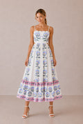 The Arabella Floral Border Midi Dress Small Cream