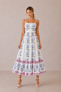 The Arabella Floral Border Midi Dress Small Cream