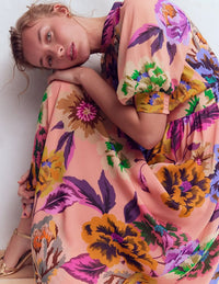 High Neck Blouson Sleeve Dress Multi Opulent Blossom