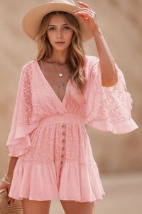 Lace Cutout Half Sleeve Mini Dress