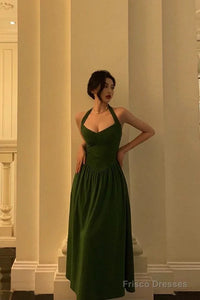 Classy A Line Halter Dark Green Prom Dress Birthday Outfits Evening