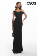 Design Twist Shoulder With Lace Up Back Maxi Dress In Black