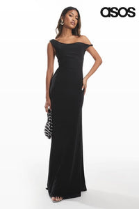 Design Twist Shoulder With Lace Up Back Maxi Dress In Black