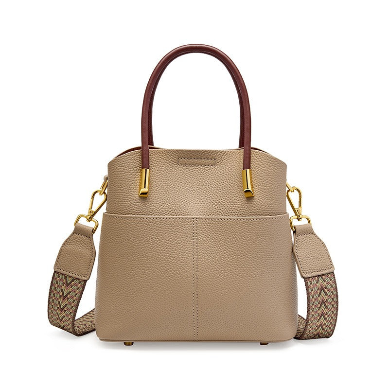 Grained Leather Bucket Bag with Double Handle - Emilia
