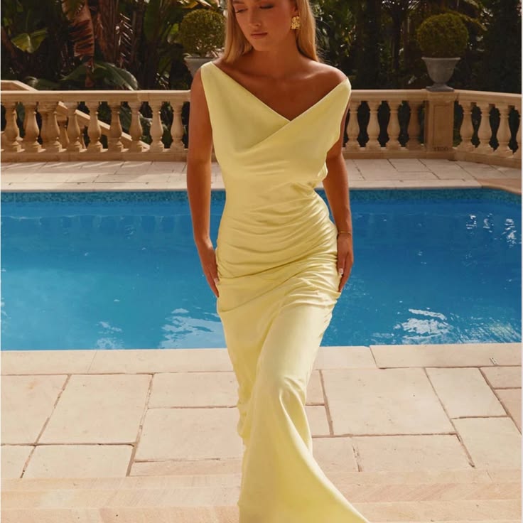 Peppermayo Dress Peppermayo Nwt Be Mine Satin Maxi Dress In Canary