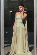 Charming Chiffon Strapless Sleeveless Long Prom Dress With Rhinstone