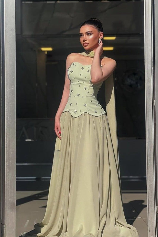 Charming Chiffon Strapless Sleeveless Long Prom Dress With Rhinstone