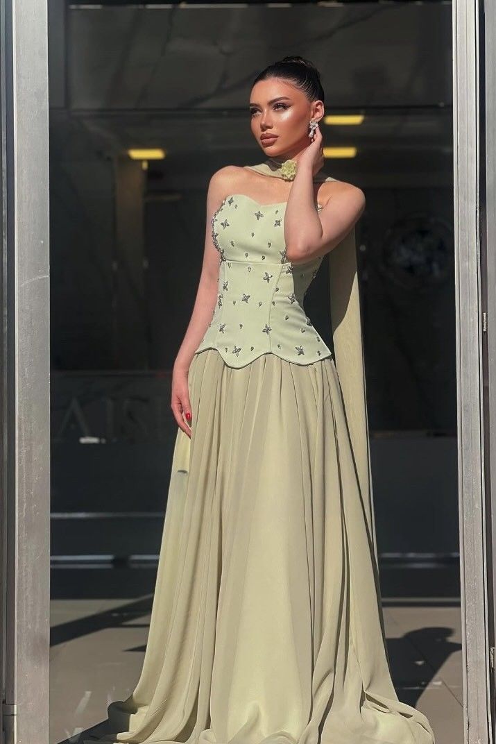 Charming Chiffon Strapless Sleeveless Long Prom Dress With Rhinstone