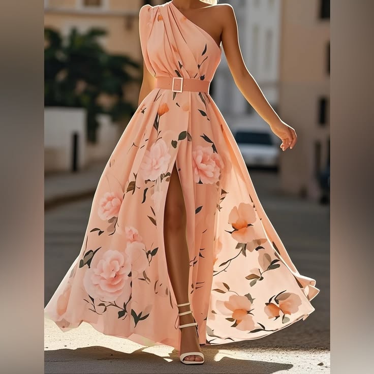 Fehaute Dress Nwt Fehaute One Shoulder Floral Maxi Dress Belted Formal