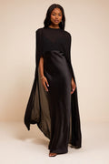 Cavana Black Satin Cape Maxi Dress