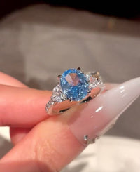 4ct Oval-Shaped Icy Blue Statement Ring