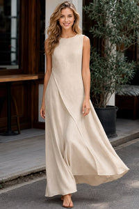 Single Color Sleeveless Dress With Uneven Hemline