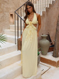 Outcast Floral Applique Ruffle Georgette Maxi Dress Yellow