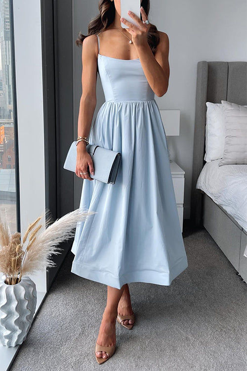 Margovil Spaghetti Strap Waisted A Line Midi Dress
