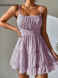 Dress Summer Spring Ruffle Floral Ruched Bust Slimming Waist Dress