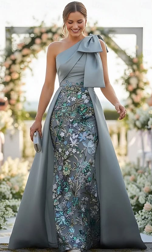 A Line Sheath Column Floor Length Beaded Eembroidered Wedding Guest
