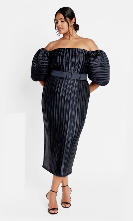 Krista Pleat Midi Dress Midnight