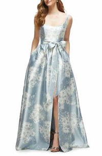 Floral Strapless Bustier Bodice Satin Gown (Women)