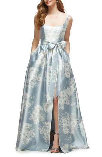 Floral Strapless Bustier Bodice Satin Gown (Women)