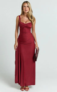 Roxanne Maxi Dress Sweetheart Neck Gathered Bodycon Dress In Red