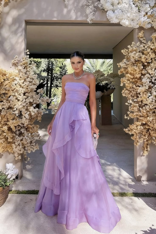 Gorgeous A Line Strapless Pink Long Prom Dress