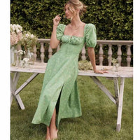 Dress Talulah Olive Floral Puff Sleeve Color: Green Size: Xs