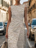 Women Floral H Line Maxi Crew Neck Shift Dress Vintage Summer Daily