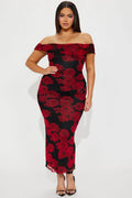 Women's Savannah Roses Mesh Maxi Dress Combo In Red Size Medium