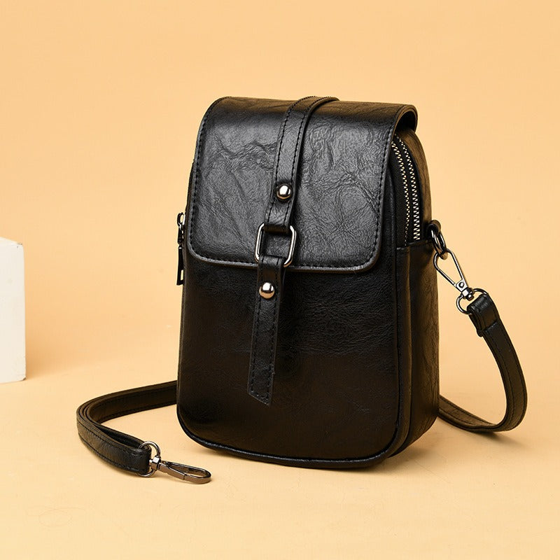 Faux Leather Shoulder Bag with Front Pocket - Daniela