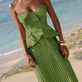 Green Elegant Women's Woven Bandeau Top High Waist Fishtail Skirt