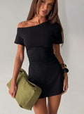 Avriana Off Shoulder T Shirt Mini Dress Black