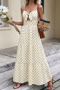 Polka Dot Tie Front Cutout Maxi Dress