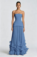 Cabemet Chiffon Strapless Sleeveless High Waist Long Prom Dress With