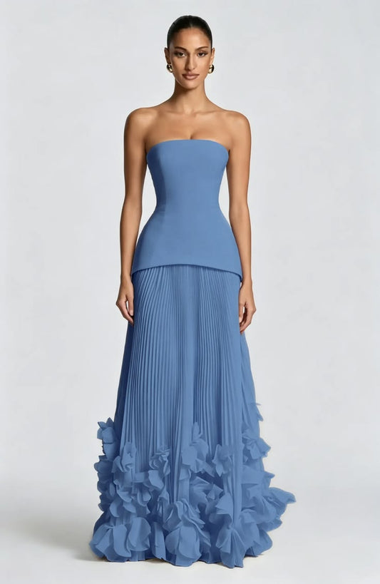 Cabemet Chiffon Strapless Sleeveless High Waist Long Prom Dress With