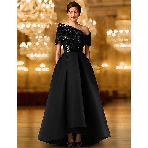 Black Tie Sequin A Line Evening Gown Elegant Dress Formal Wedding