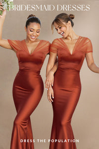 Elegant V Neck Floor Length Mermaid Satin Tulle Bridesmaid Dress