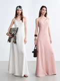 TENCEL™ Linen Blend Open-Back Waist-Defined Vacation Dress