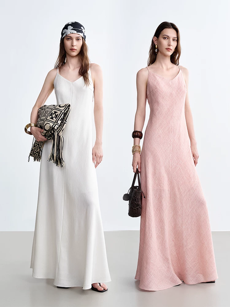 TENCEL™ Linen Blend Open-Back Waist-Defined Vacation Dress