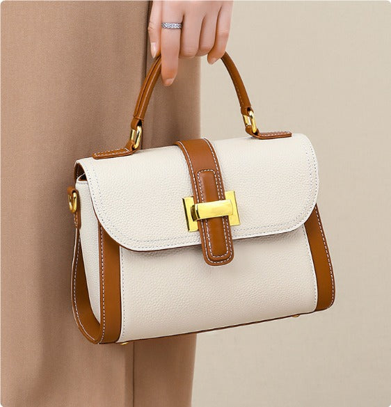 Textured Leather Bag with Metal Buckle - Natalia