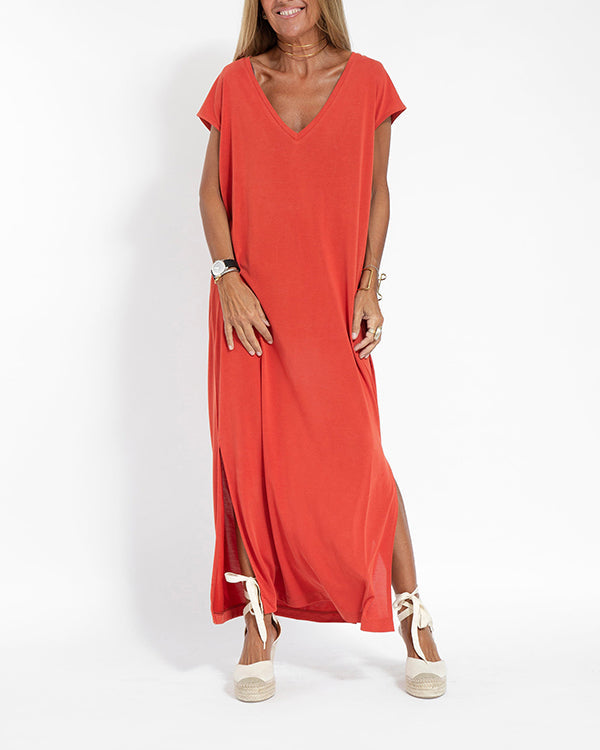 Dahlia | Women's V-Neck Short Sleeve Side Slit Maxi Dress
