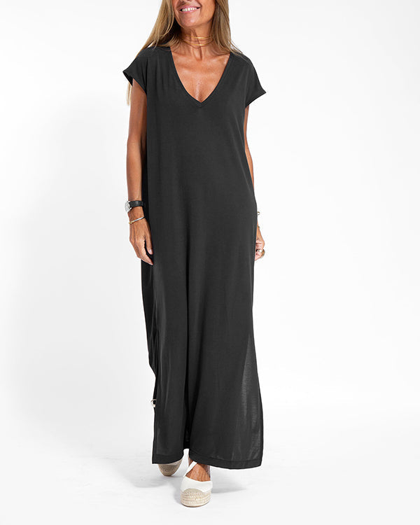 Dahlia | Women's V-Neck Short Sleeve Side Slit Maxi Dress