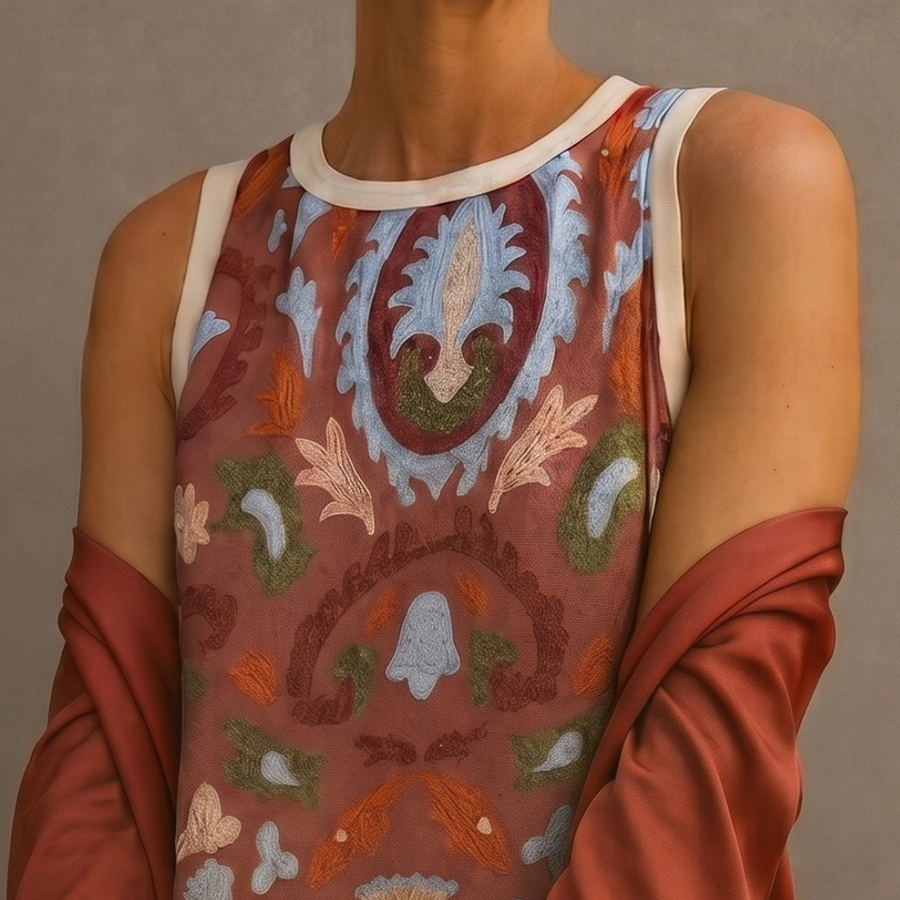 Daniella - Long Printed Dress with Coordinated Waistcoat