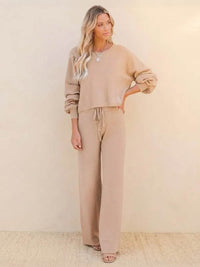 Daphne | Women's Cropped Sweatshirt Wide Leg Pants Set