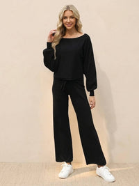 Daphne | Women's Cropped Sweatshirt Wide Leg Pants Set