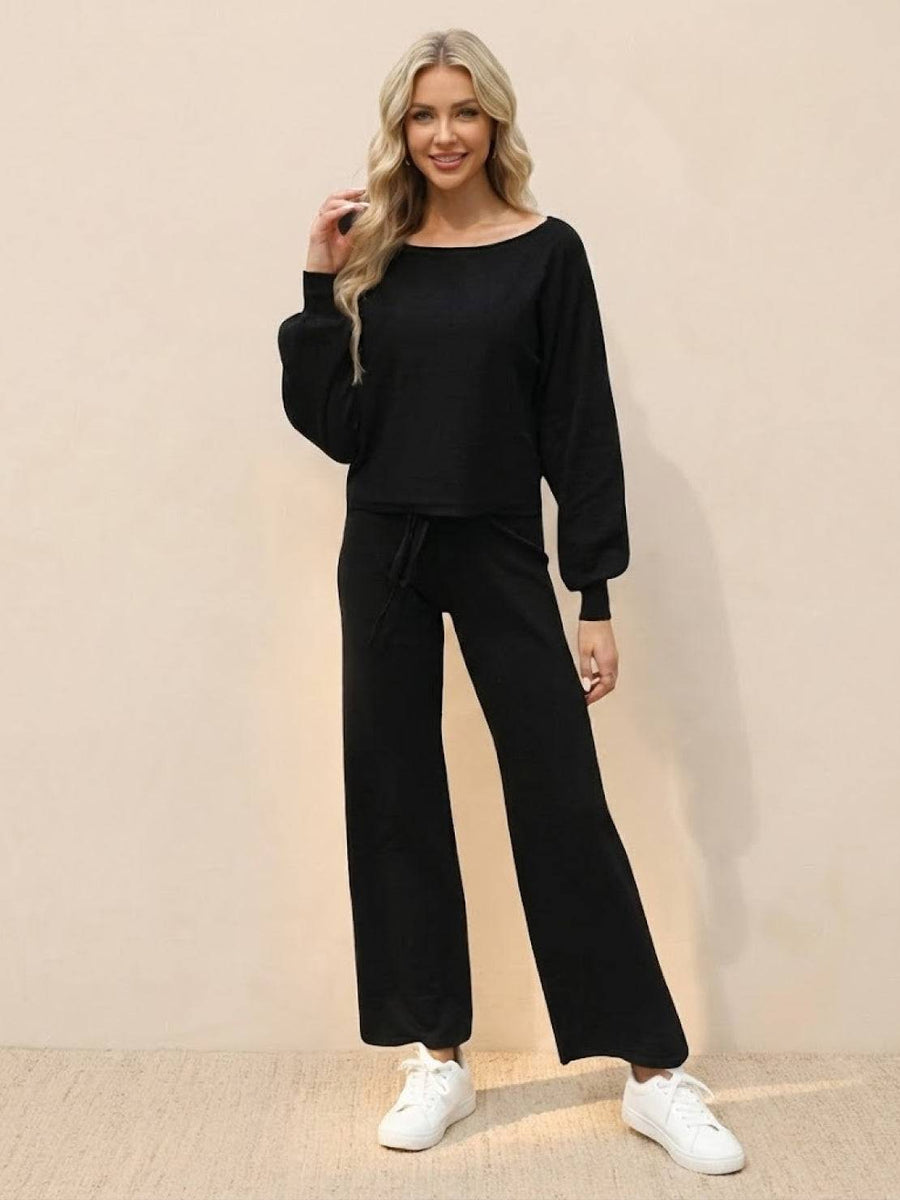 Daphne | Women's Cropped Sweatshirt Wide Leg Pants Set