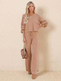 Daphne | Women's Cropped Sweatshirt Wide Leg Pants Set