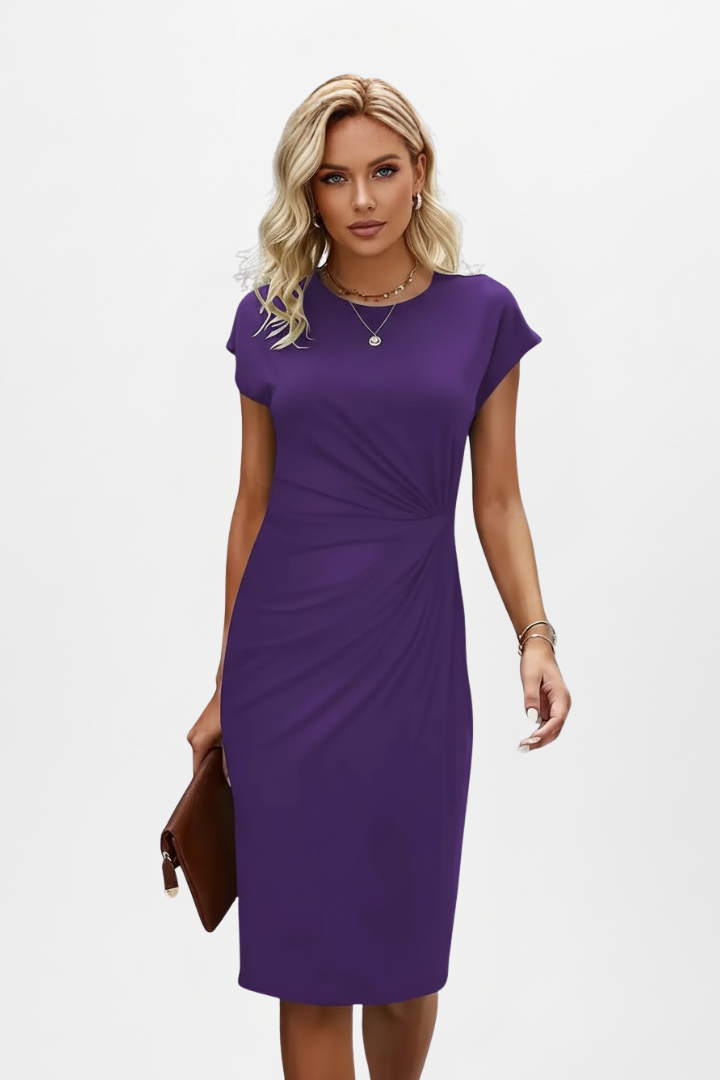 Daphne | Women's Ruched Cap Sleeve Knee Length Dress