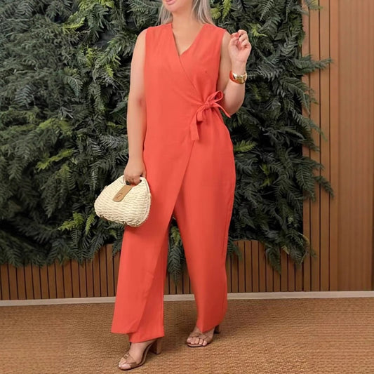 Daphne | Women's Wrap V-Neck Sleeveless Jumpsuit