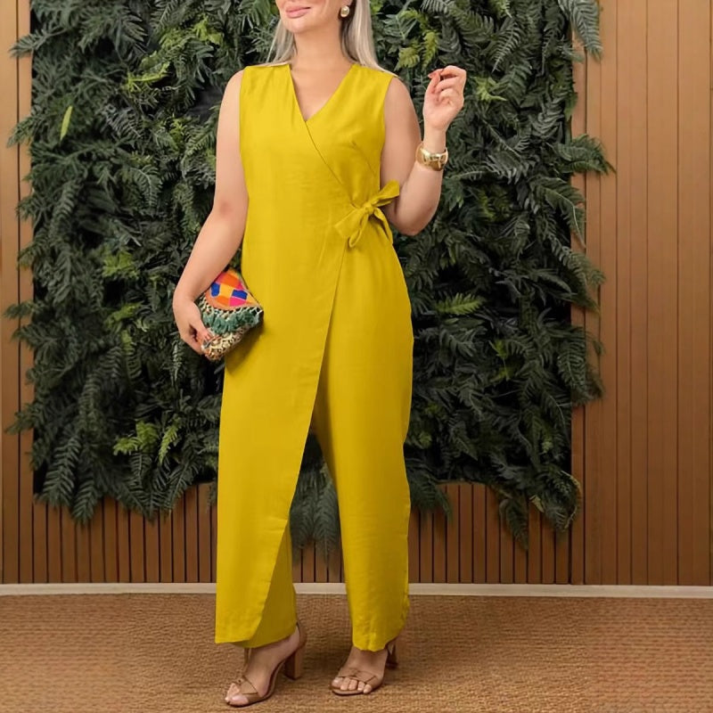 Daphne | Women's Wrap V-Neck Sleeveless Jumpsuit