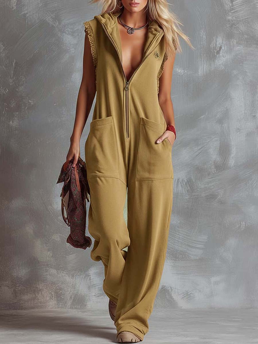 Darcie | Women's Hooded Sleeveless Wide Leg Jumpsuit